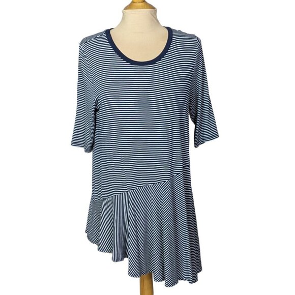 GAP Round Neck Short Sleeve Asymmetric Hem Striped Peplum Shirt  Size Medium - Picture 14 of 14
